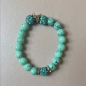 Turquoise Beaded Stretch Bracelet with Crystal Accents - Women Jewelry